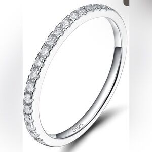 Sterling Silver Wedding Band CZ Half Eternity Stackable Engagement Ring Size 8.5